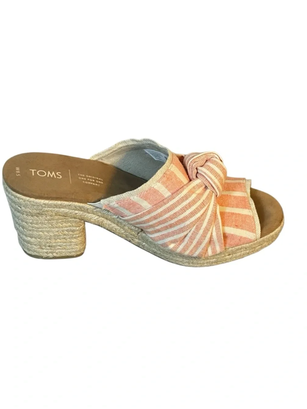 Toms Junie Stripe Peach Bow Jute Platform Heel Slide Sandal Womens Sz 8.5
